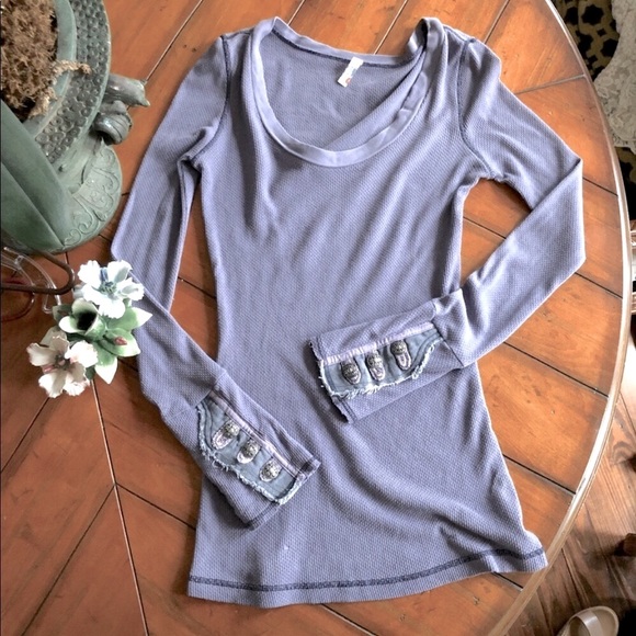 NWOT Rare Free People Thermal Waffle Knit Henley Motto Cuff - Picture 5 of 9